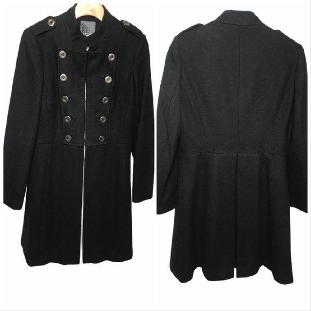 Vintage Marquis Military Black Wool Blend Coat Size L - Picture 1 of 5
